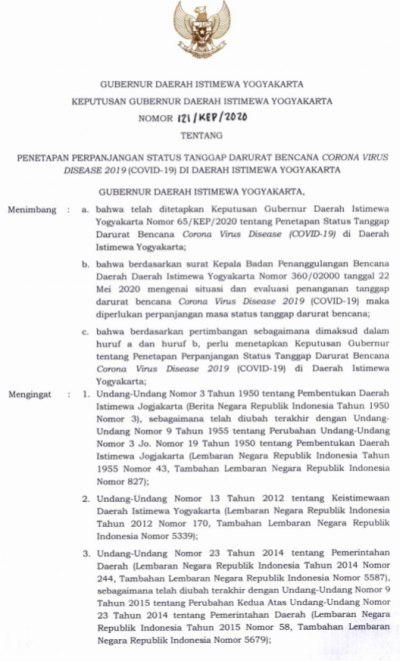 Penetapan Perpanjangan Masa Tanggap Darurat Bencana COVID-19 DIY ...